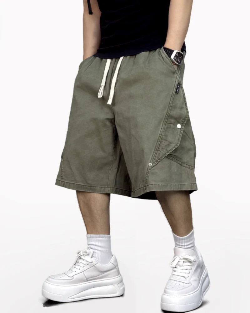 Street-Style Washed Distressed Cargo Shorts