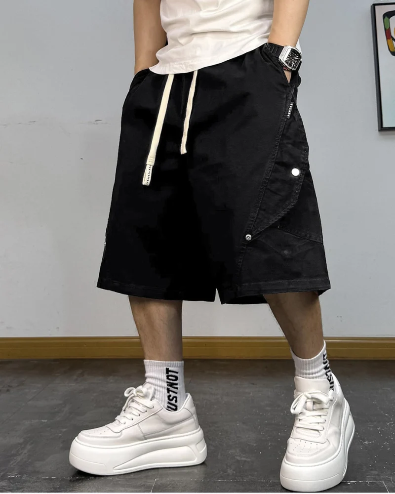 Street-Style Washed Distressed Cargo Shorts