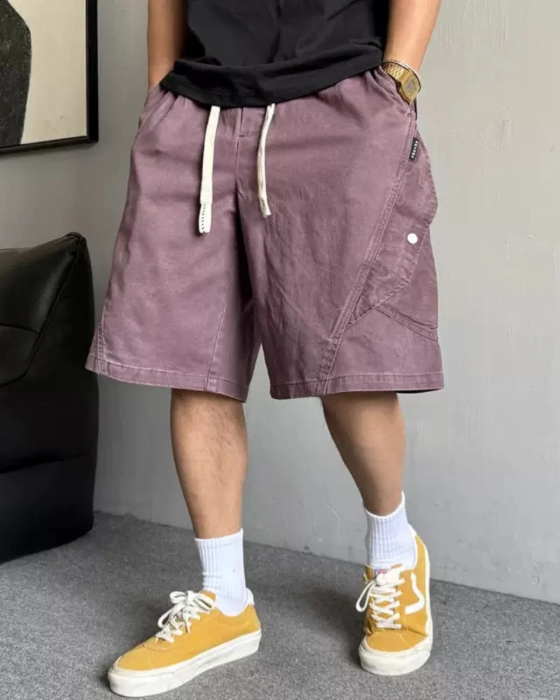 Street-Style Washed Distressed Cargo Shorts