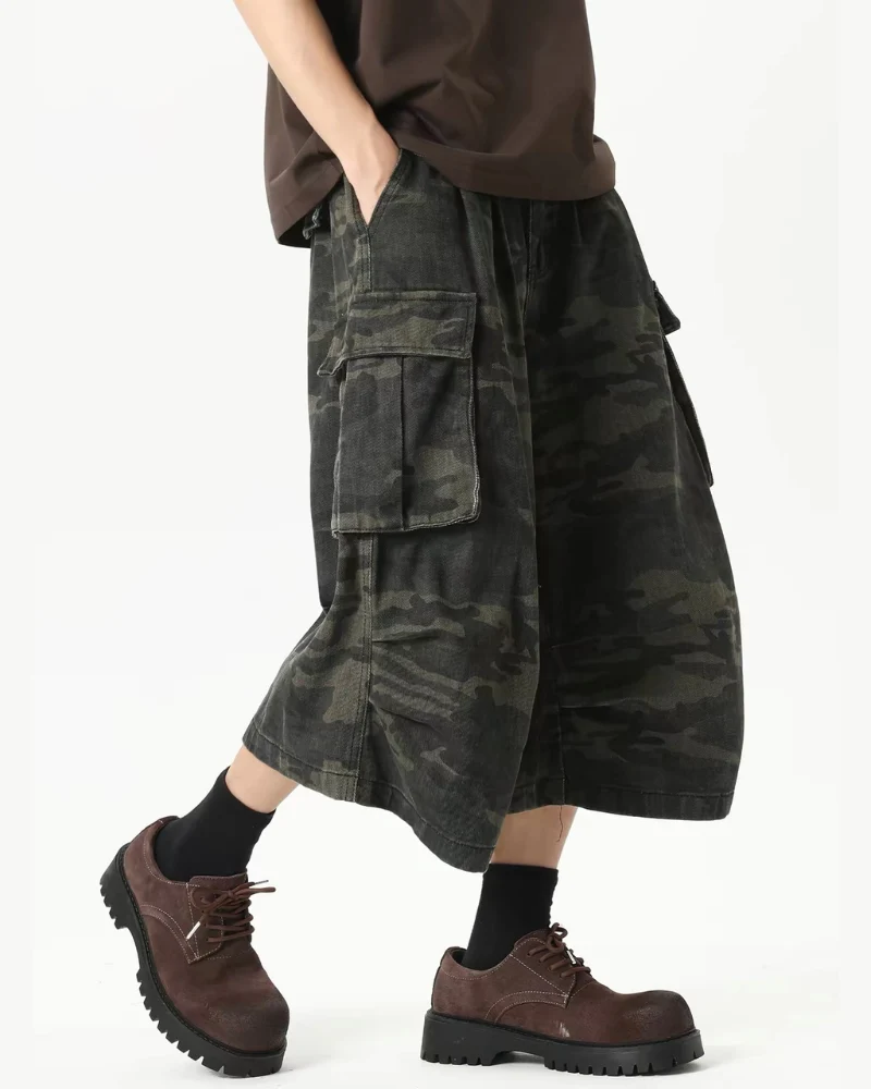 Street Deconstructed Washed Cargo Camo Jorts
