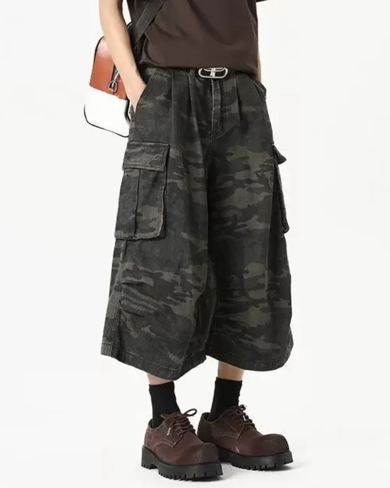 Street Deconstructed Washed Cargo Camo Jorts
