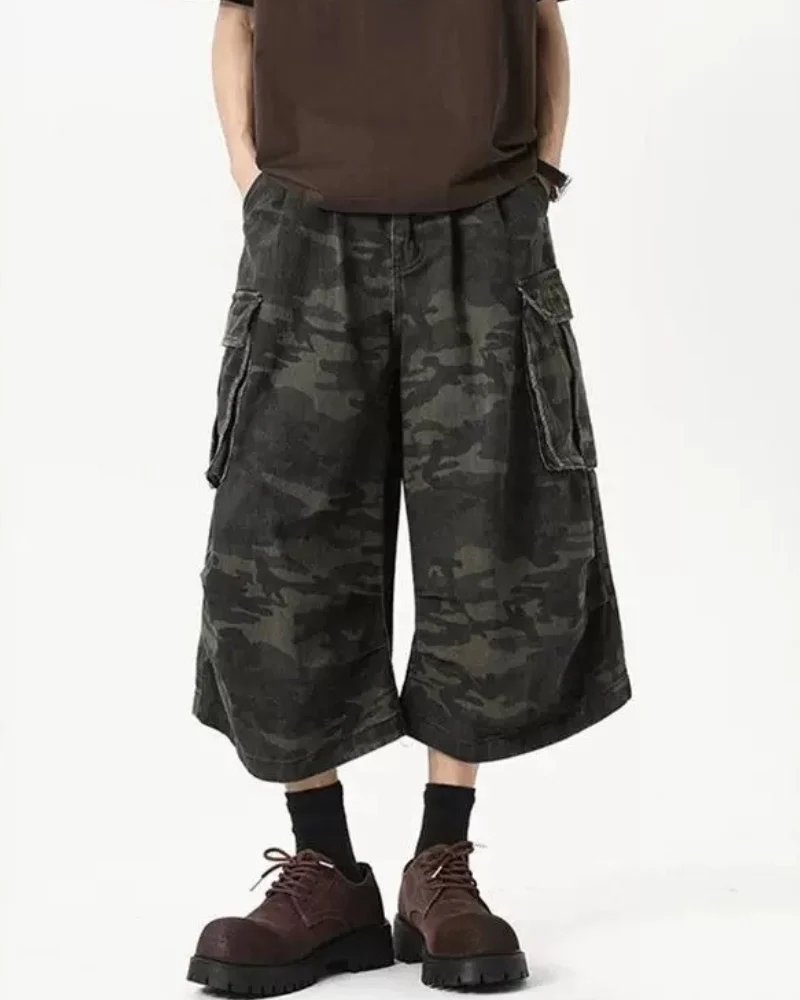 Street Deconstructed Washed Cargo Camo Jorts
