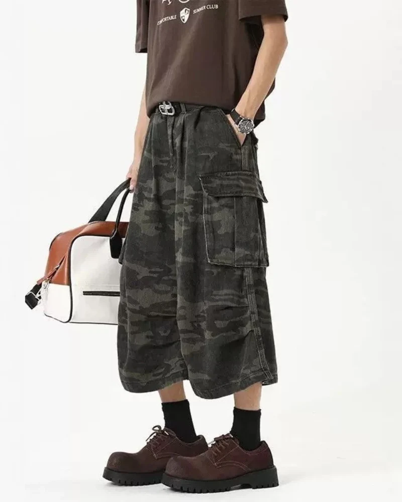Street Deconstructed Washed Cargo Camo Jorts