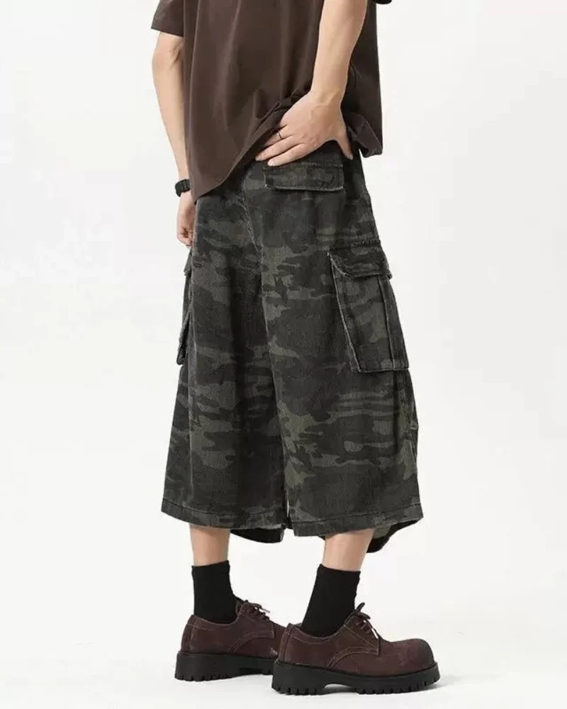 Street Deconstructed Washed Cargo Camo Jorts