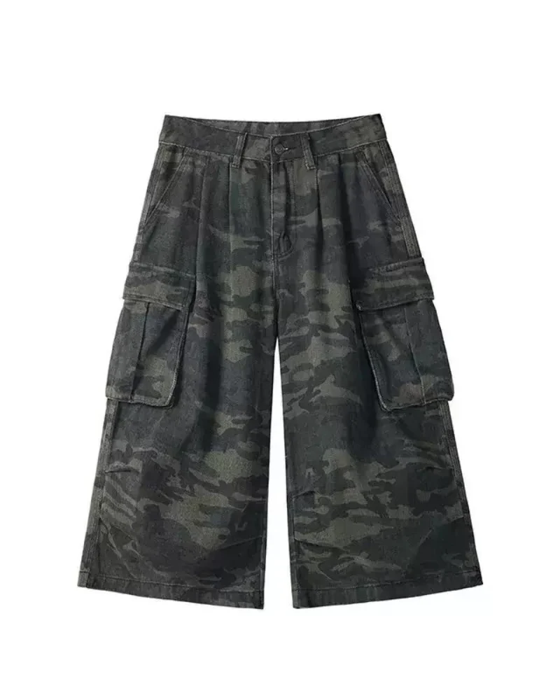 Street Deconstructed Washed Cargo Camo Jorts