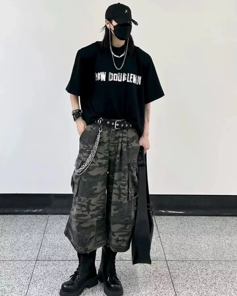 Street Deconstructed Washed Cargo Camo Jorts