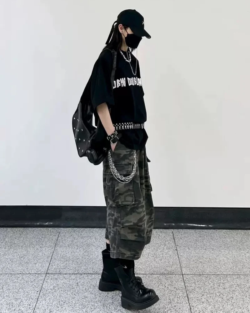 Street Deconstructed Washed Cargo Camo Jorts