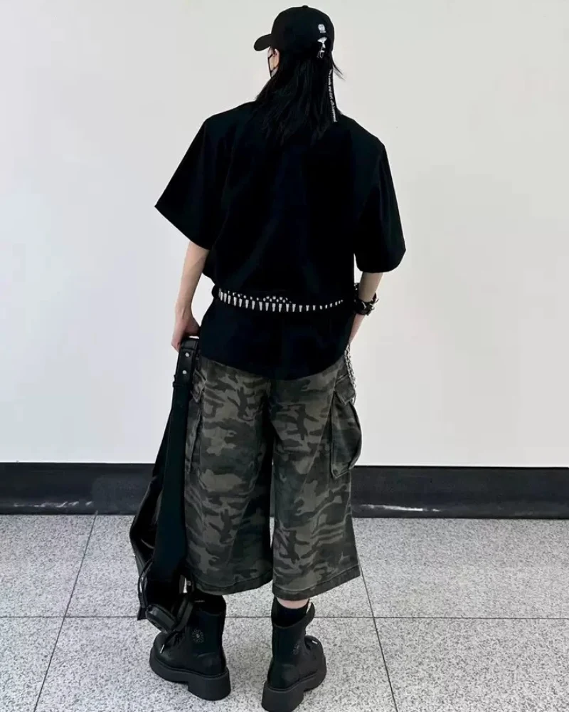 Street Deconstructed Washed Cargo Camo Jorts