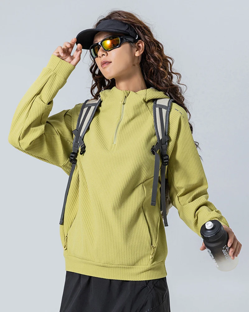 Outdoor Unisex Waffle Knit Hiking Cycling Sports Hoodie
