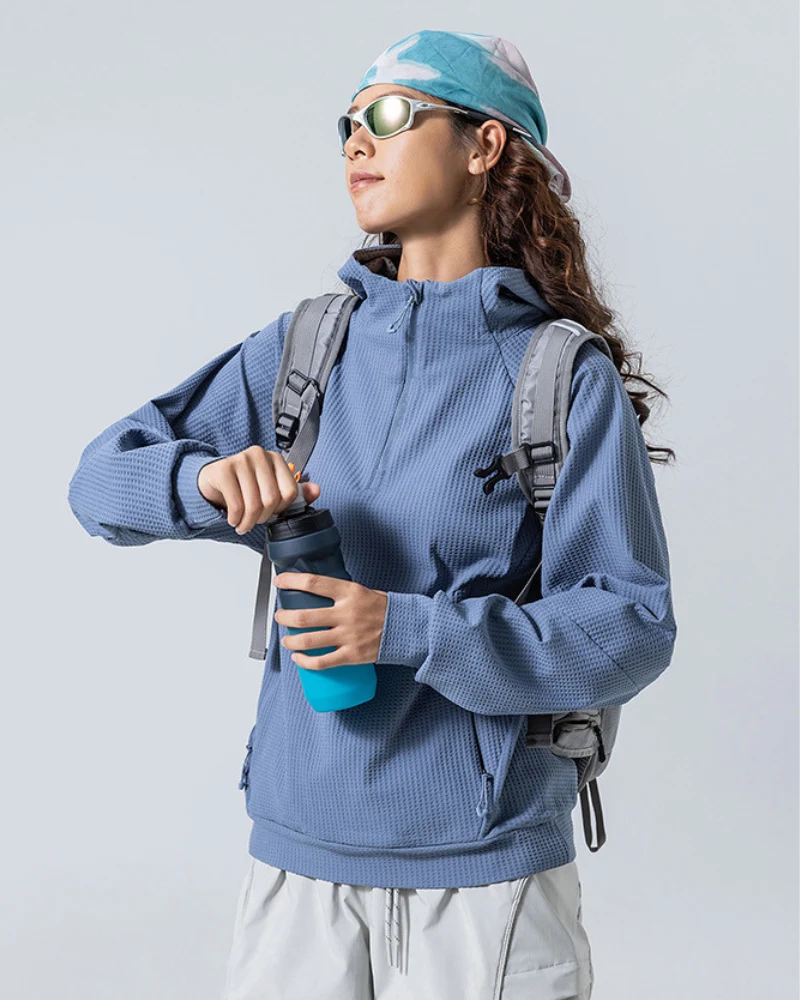 Outdoor Unisex Waffle Knit Hiking Cycling Sports Hoodie