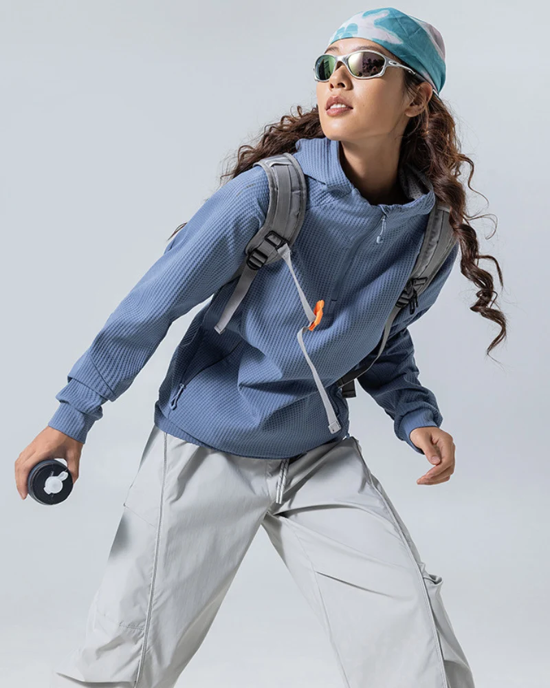 Outdoor Unisex Waffle Knit Hiking Cycling Sports Hoodie