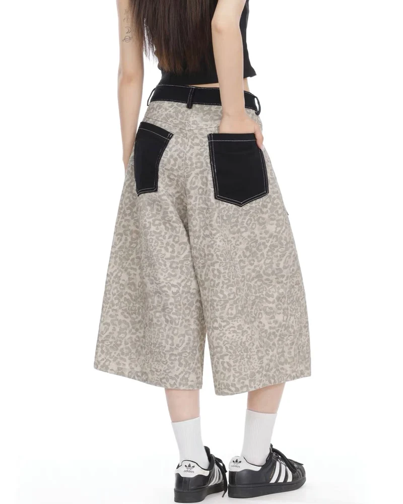 Unisex Vintage Distressed Leopard Baggy Jorts