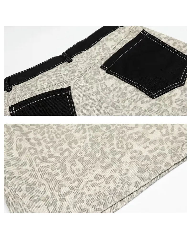 Unisex Vintage Distressed Leopard Baggy Jorts