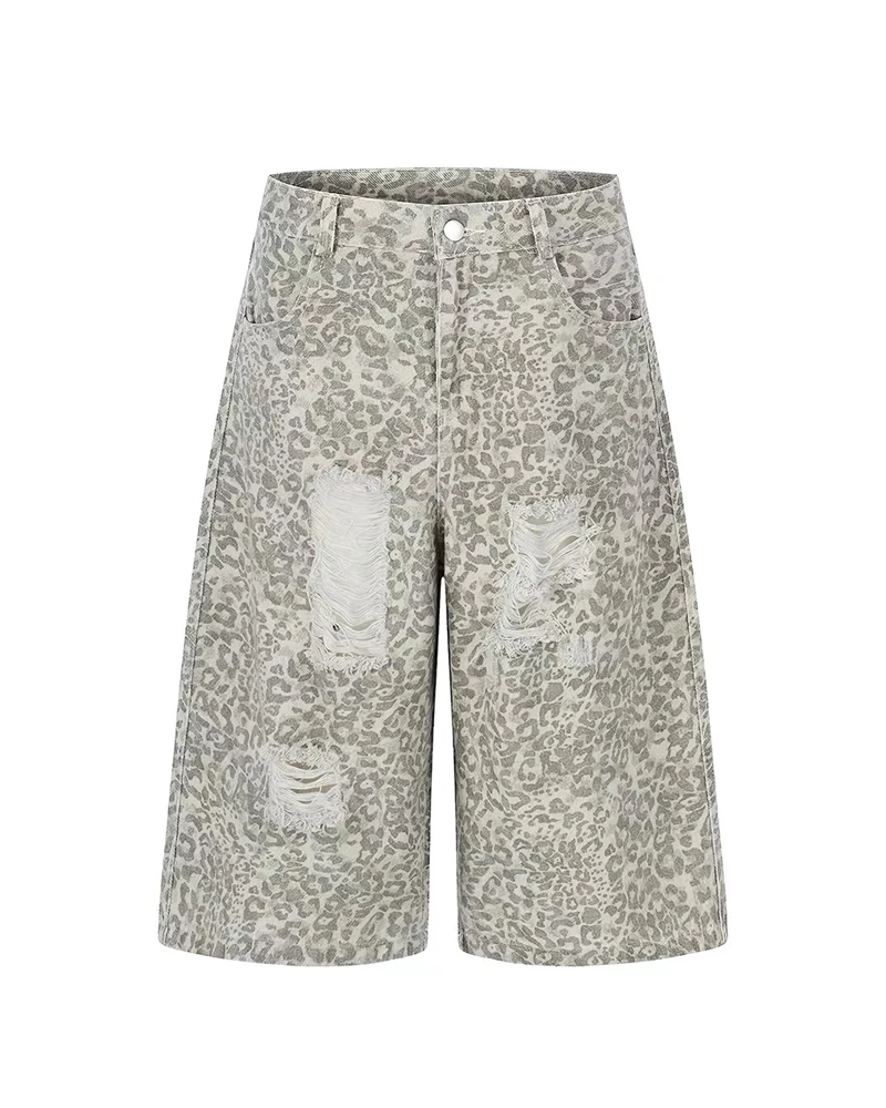 Unisex Vintage Distressed Leopard Baggy Jorts