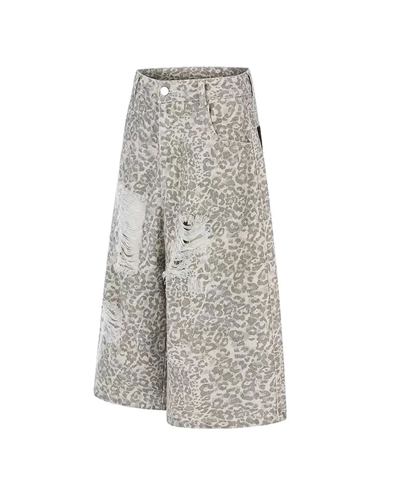 Unisex Vintage Distressed Leopard Baggy Jorts