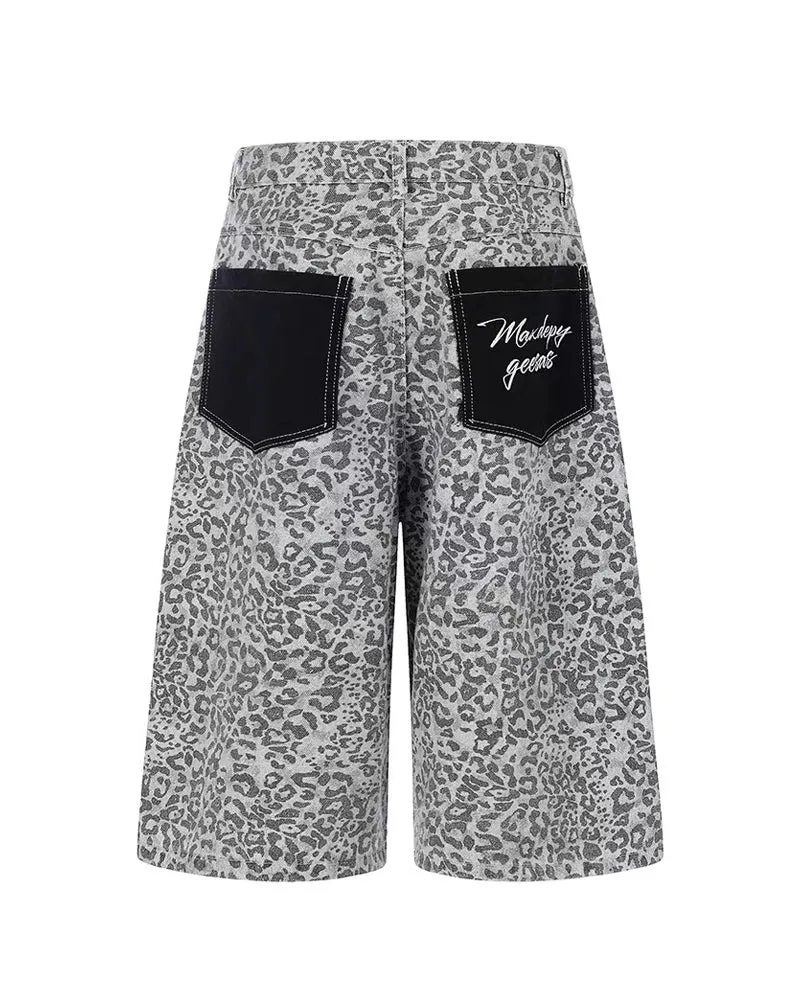 Unisex Vintage Distressed Leopard Baggy Jorts