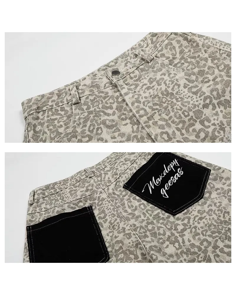 Unisex Vintage Distressed Leopard Baggy Jorts