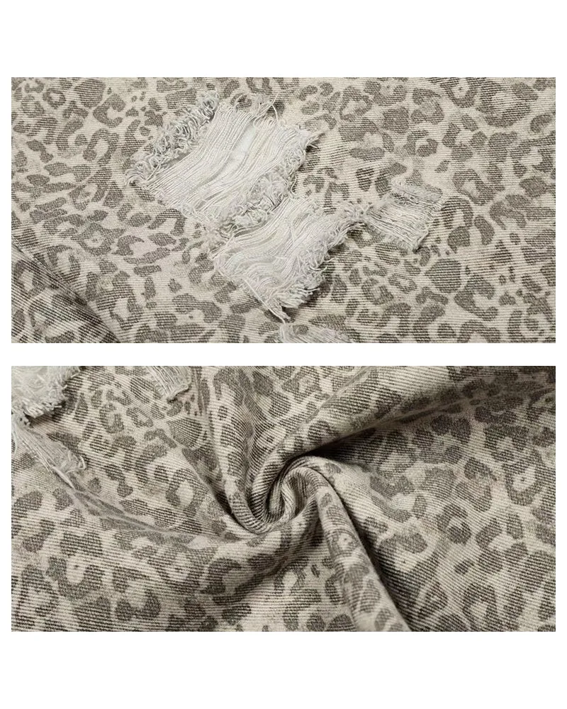 Unisex Vintage Distressed Leopard Baggy Jorts