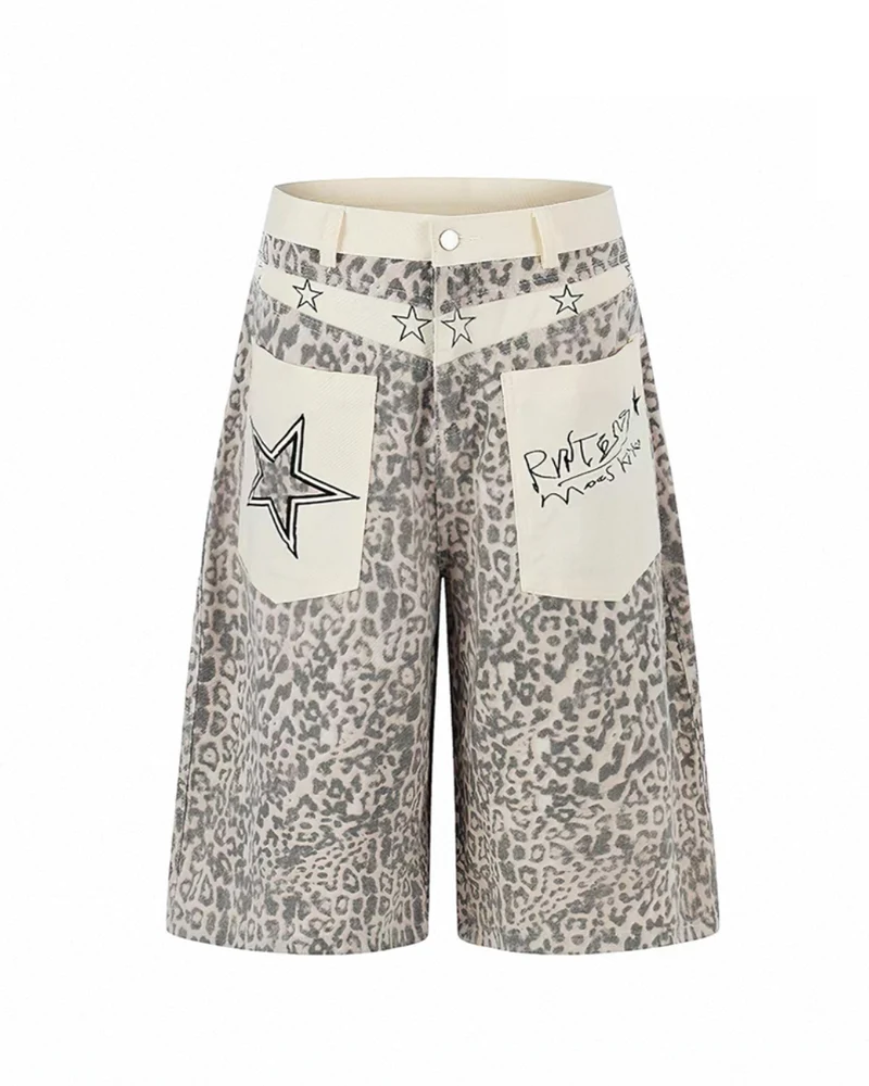 Unisex Vintage Distressed Leopard Baggy Jorts
