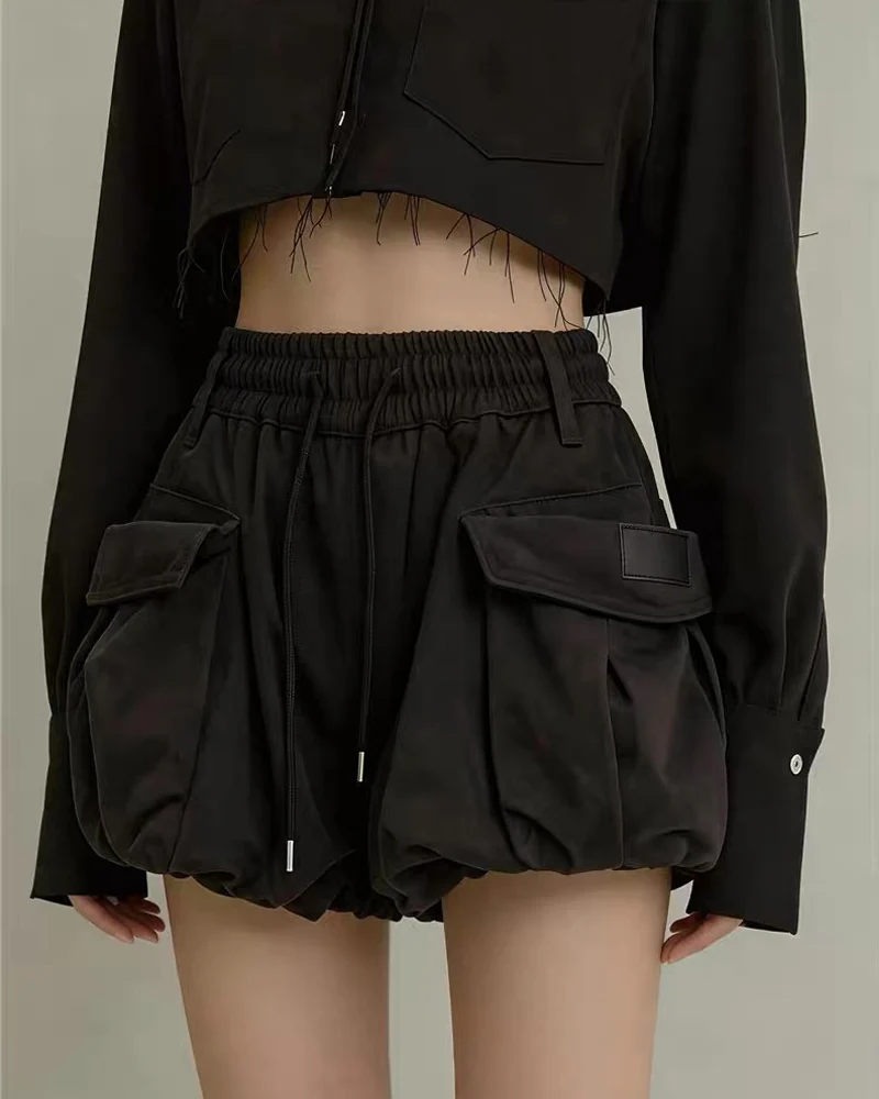 Summer Paperbag Waist Bubble Cargo Shorts