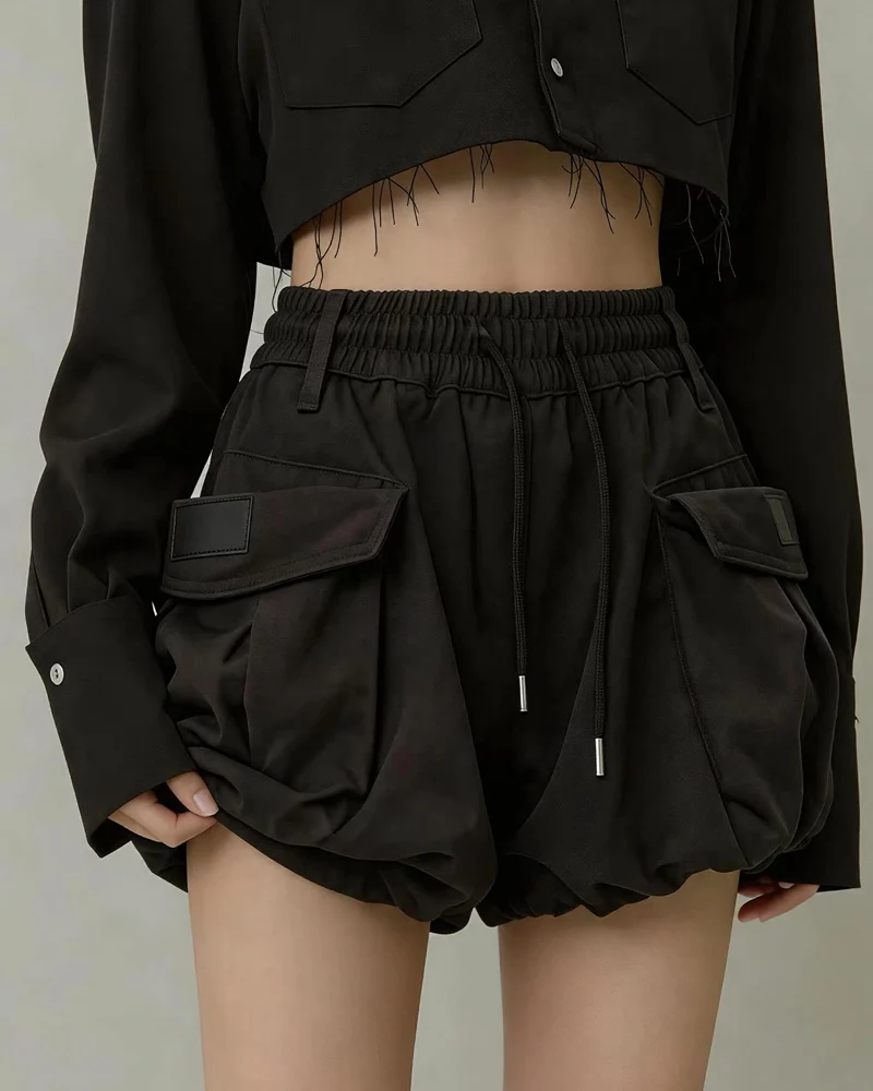 Summer Paperbag Waist Bubble Cargo Shorts
