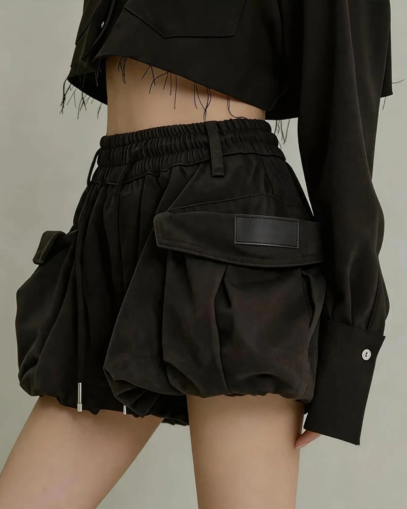 Summer Paperbag Waist Bubble Cargo Shorts
