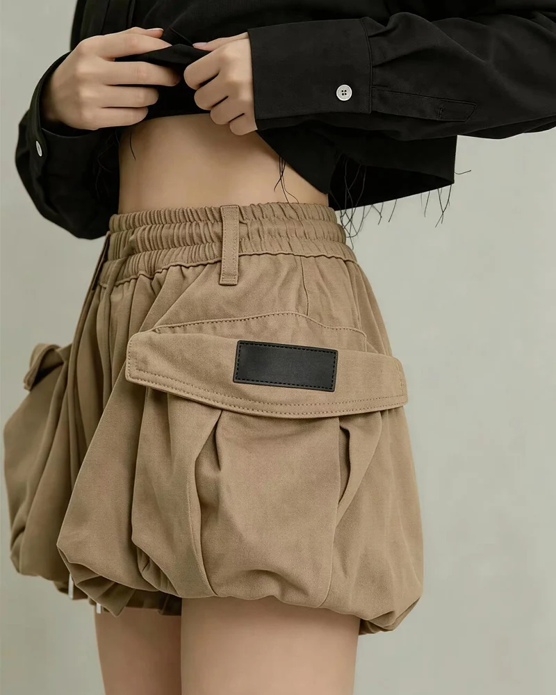 Summer Paperbag Waist Bubble Cargo Shorts