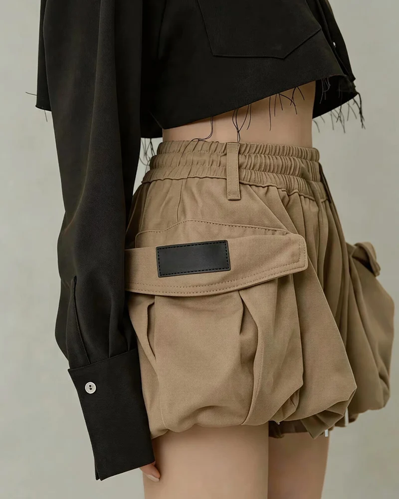 Summer Paperbag Waist Bubble Cargo Shorts
