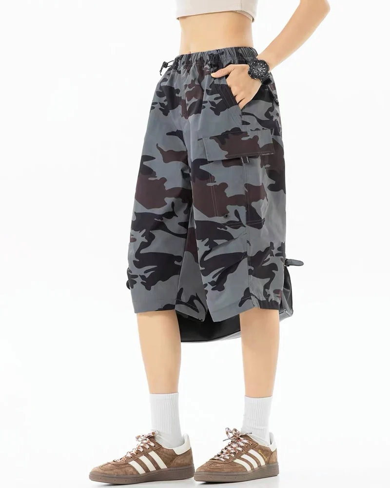 Vintage Unisex Camo Beach Cargo Hiking Shorts