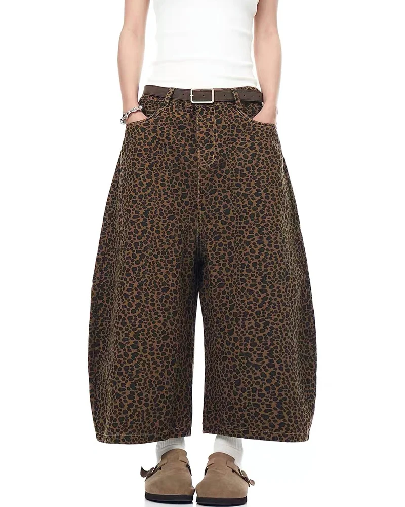 Unisex Vintage Baggy Embroidered leopard jorts