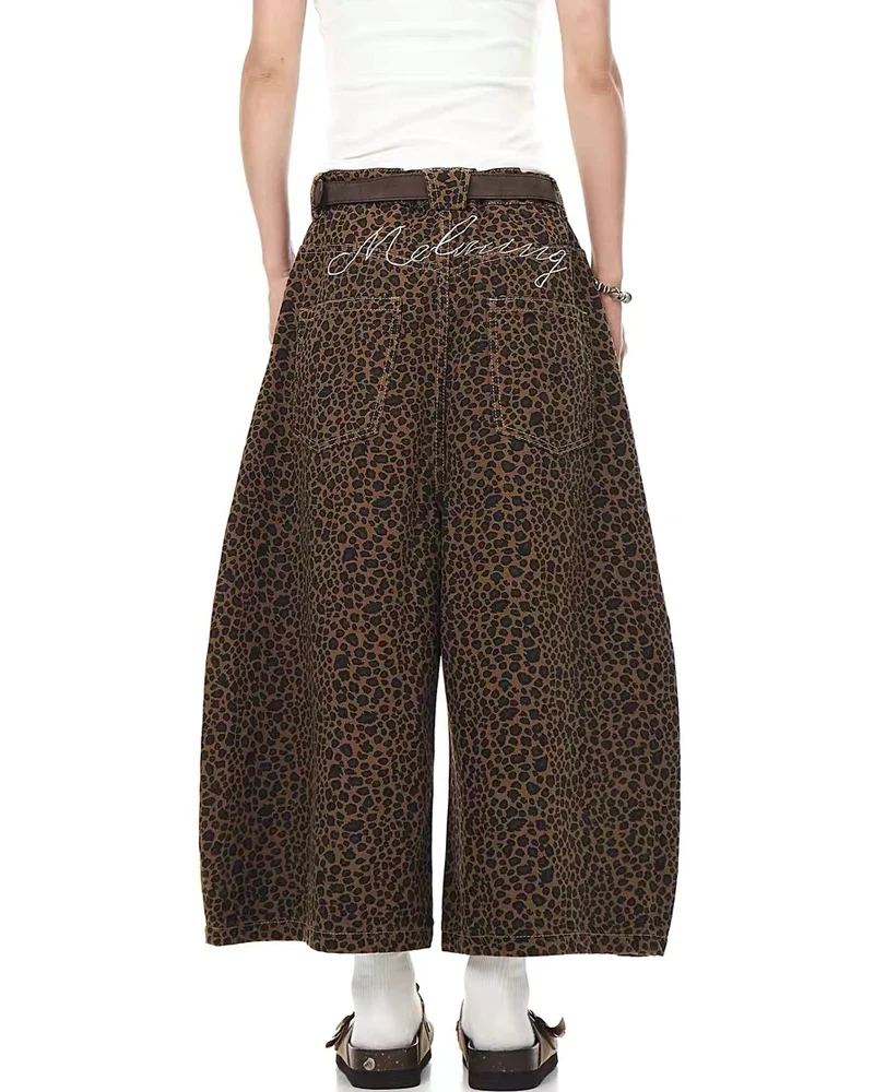 Unisex Vintage Baggy Embroidered leopard jorts