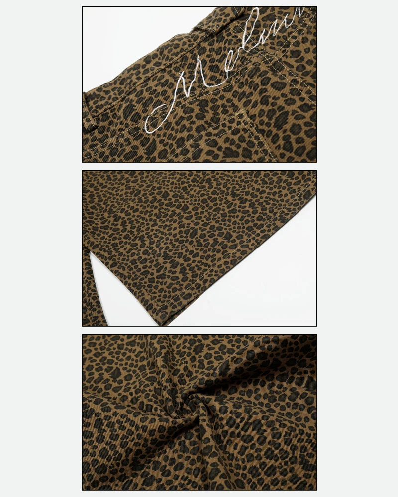 Unisex Vintage Baggy Embroidered leopard jorts