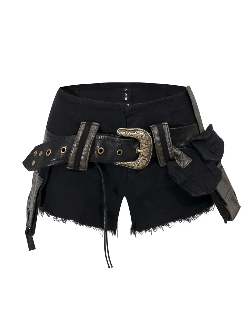 Women's Raw Hem Denim Cargo Shorts