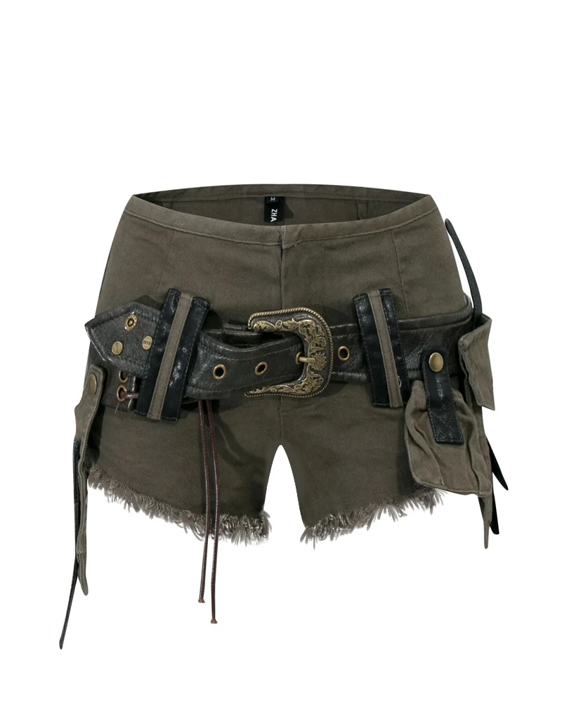 Women's Raw Hem Denim Cargo Shorts