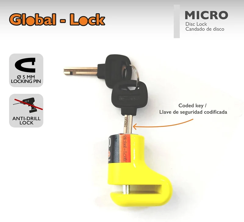 GLOBAL LOCK (GL-D05) ANTIRROBO DISCO GLOBAL-LOC7 -MICRO LLAVE DISCOS (5MM)