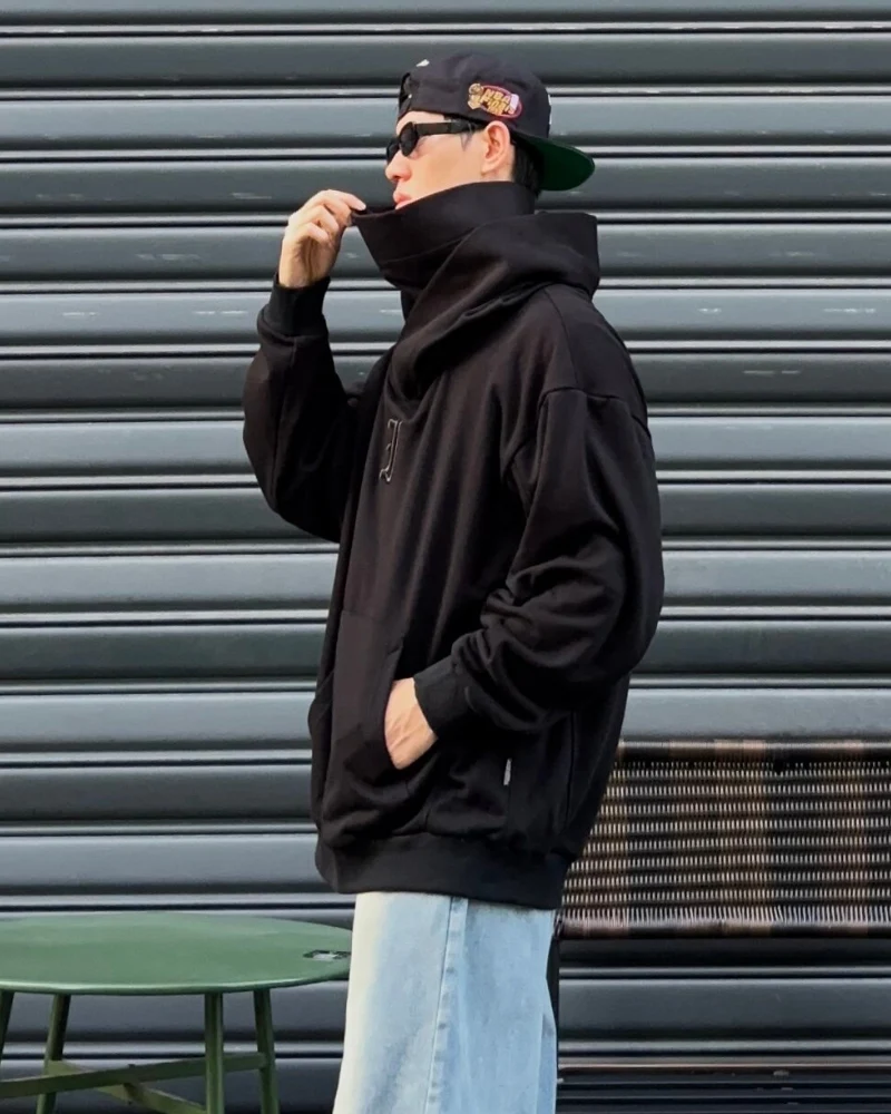 Techwear Street Style Unisex Turtleneck Scarf Mask Hoodie