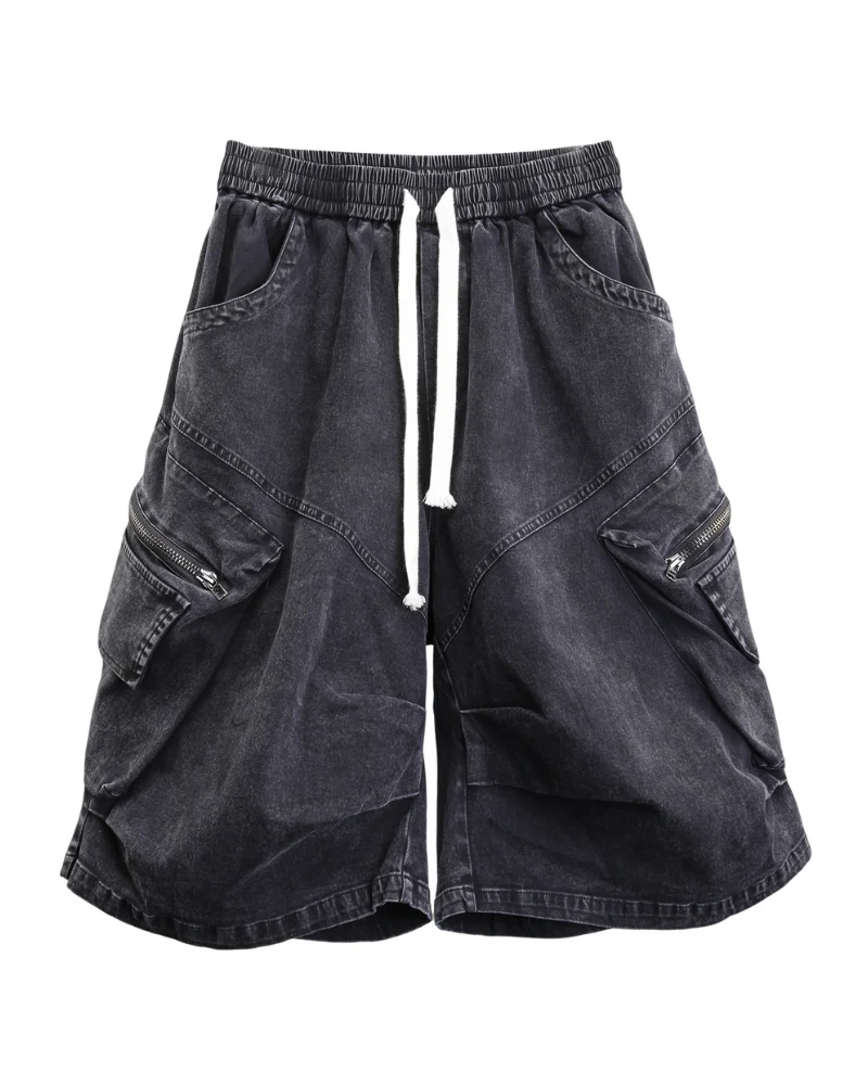 Summer Wasteland Style Washed Cargo Denim Shorts