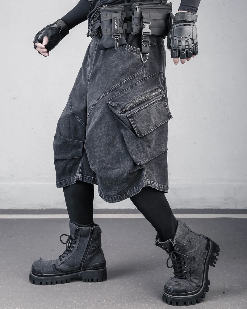 Summer Wasteland Style Washed Cargo Denim Shorts