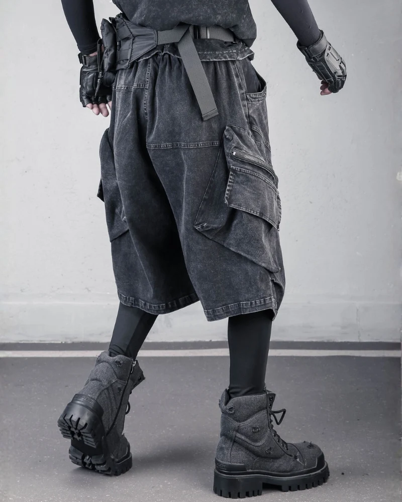 Summer Wasteland Style Washed Cargo Denim Shorts