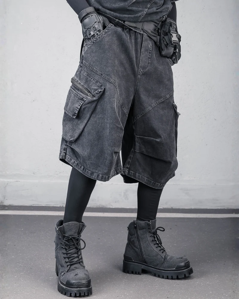 Summer Wasteland Style Washed Cargo Denim Shorts