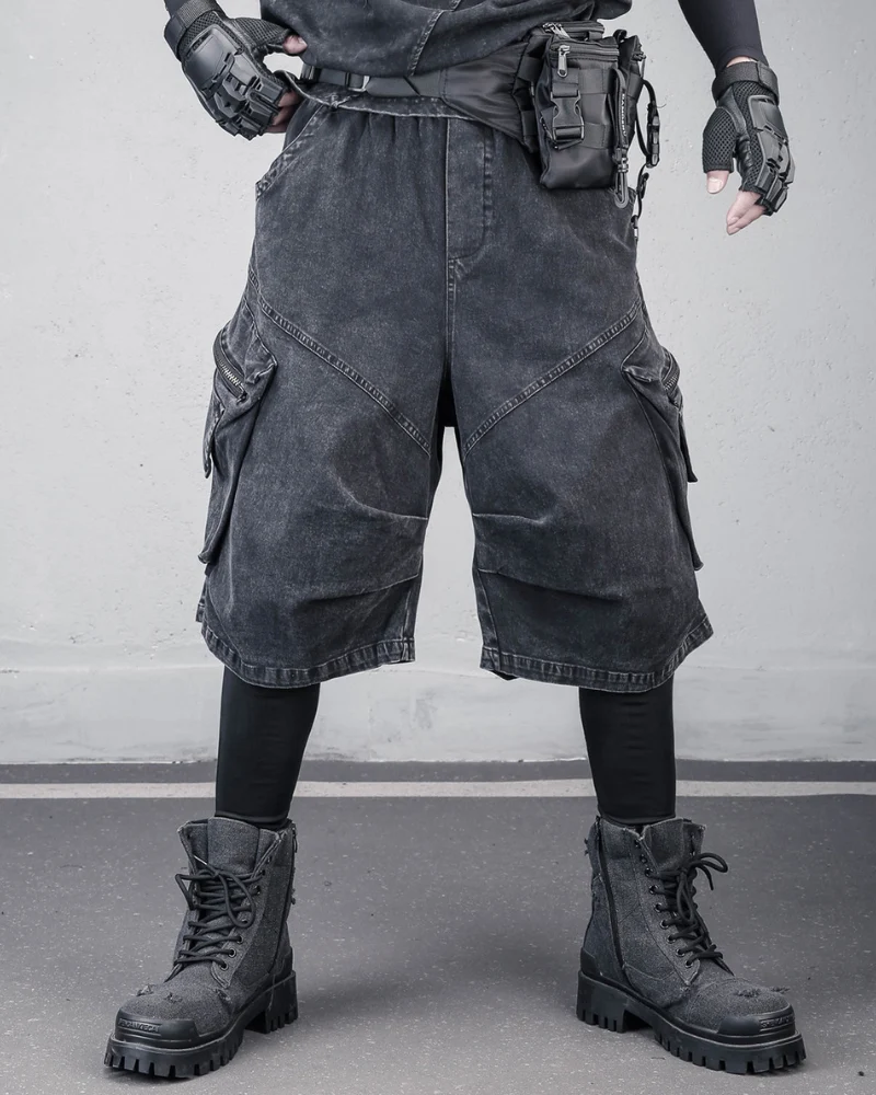 Summer Wasteland Style Washed Cargo Denim Shorts