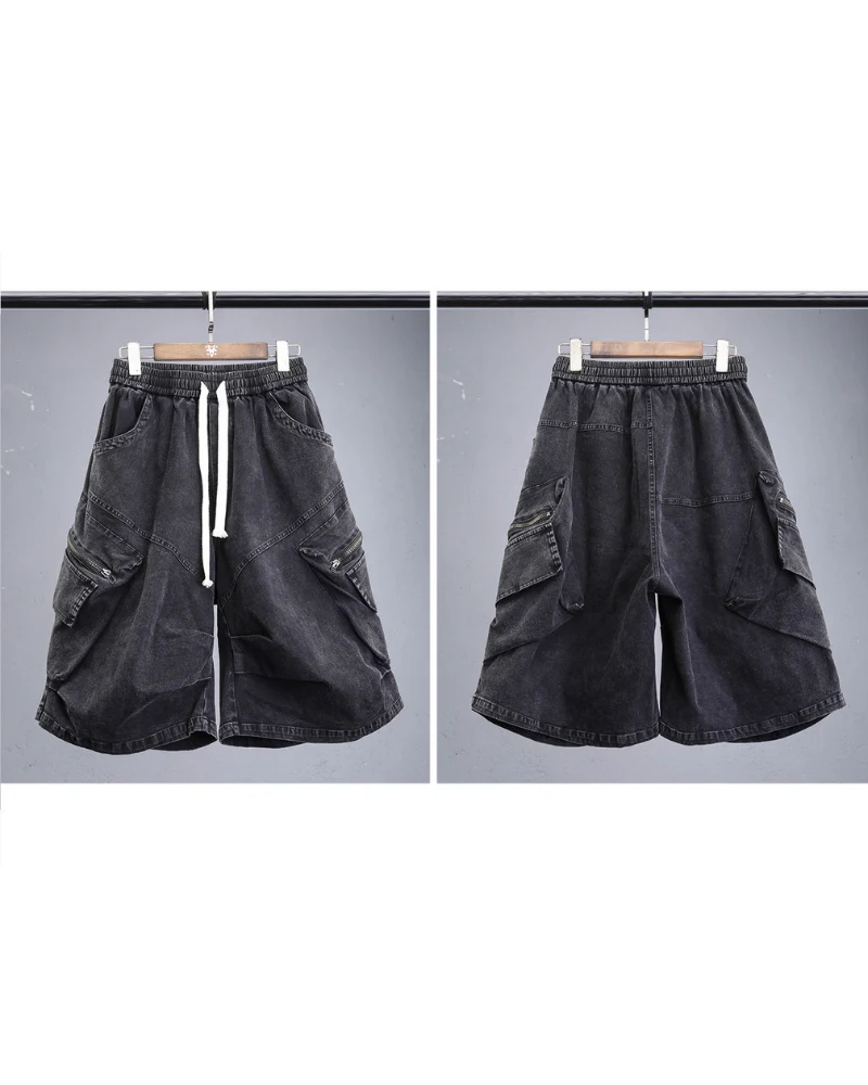Summer Wasteland Style Washed Cargo Denim Shorts