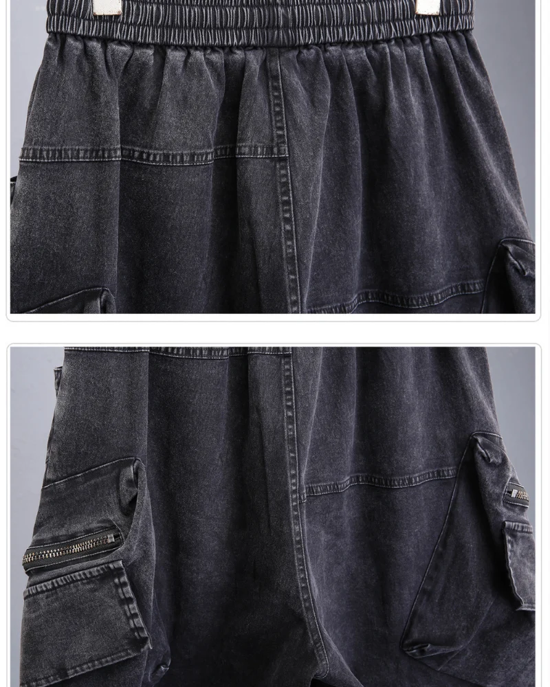 Summer Wasteland Style Washed Cargo Denim Shorts