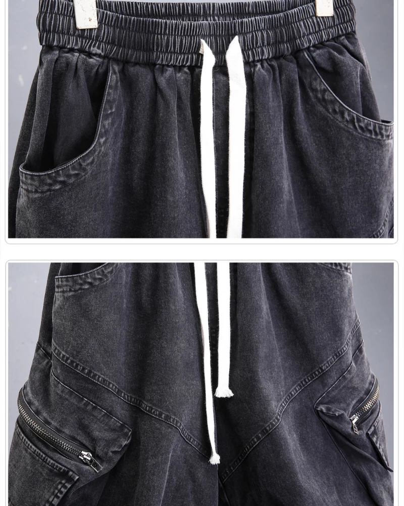 Summer Wasteland Style Washed Cargo Denim Shorts