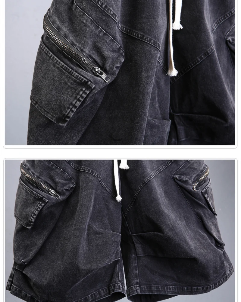 Summer Wasteland Style Washed Cargo Denim Shorts