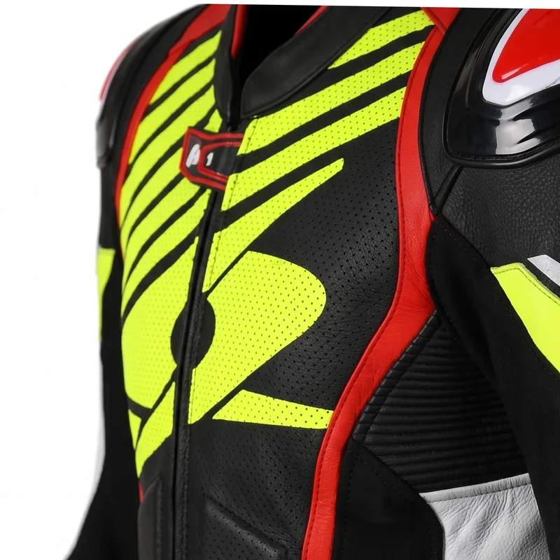 SPYKE ARAGON RACE 1PC MONO DE MOTO NEGRO BLANCO ROJO FLUO AMARILLO