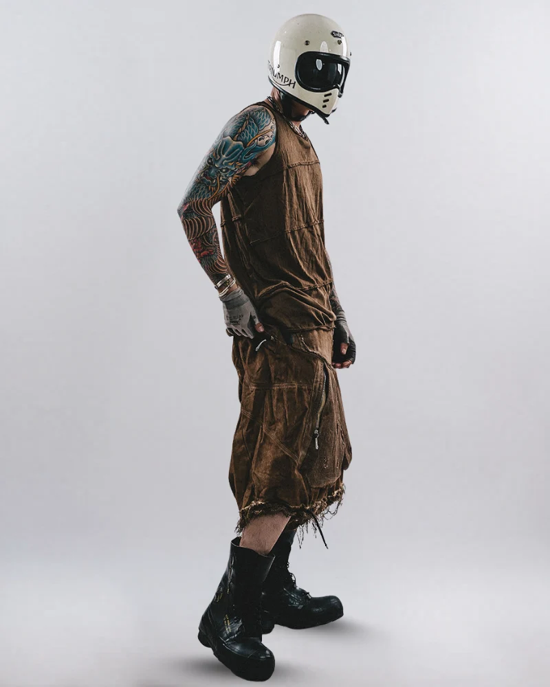 Post-Apocalyptic Distressed Mesh Drop Crotch Shorts