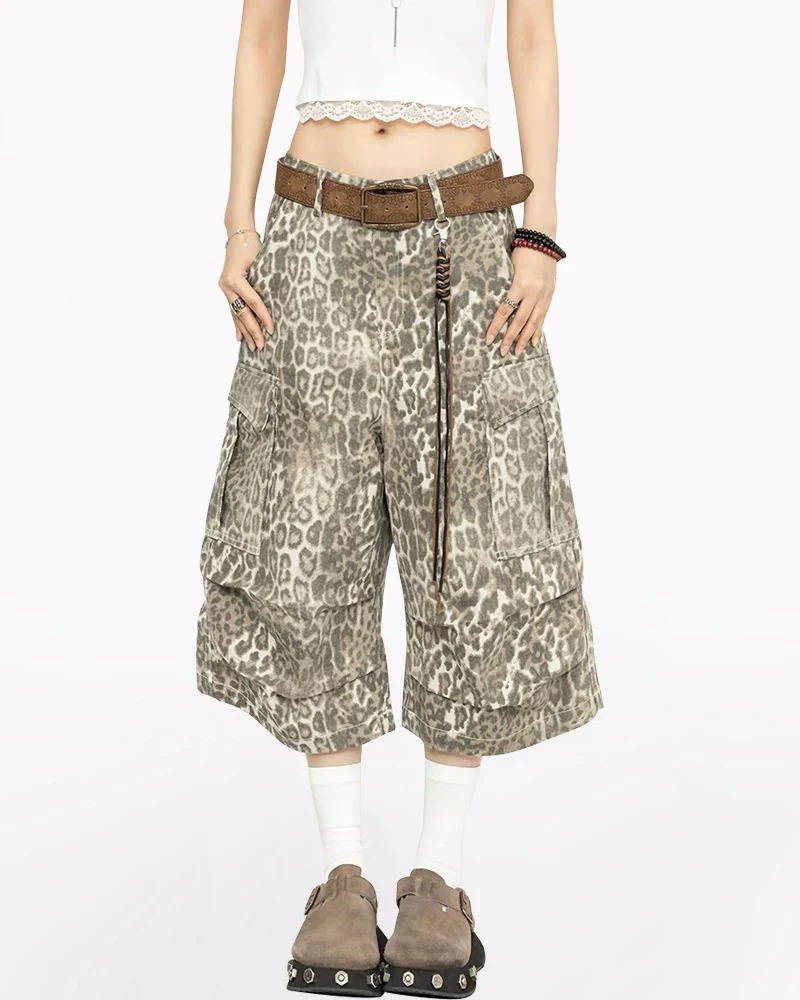 Women's Y2K Leopard Loose Wide-Leg Jorts