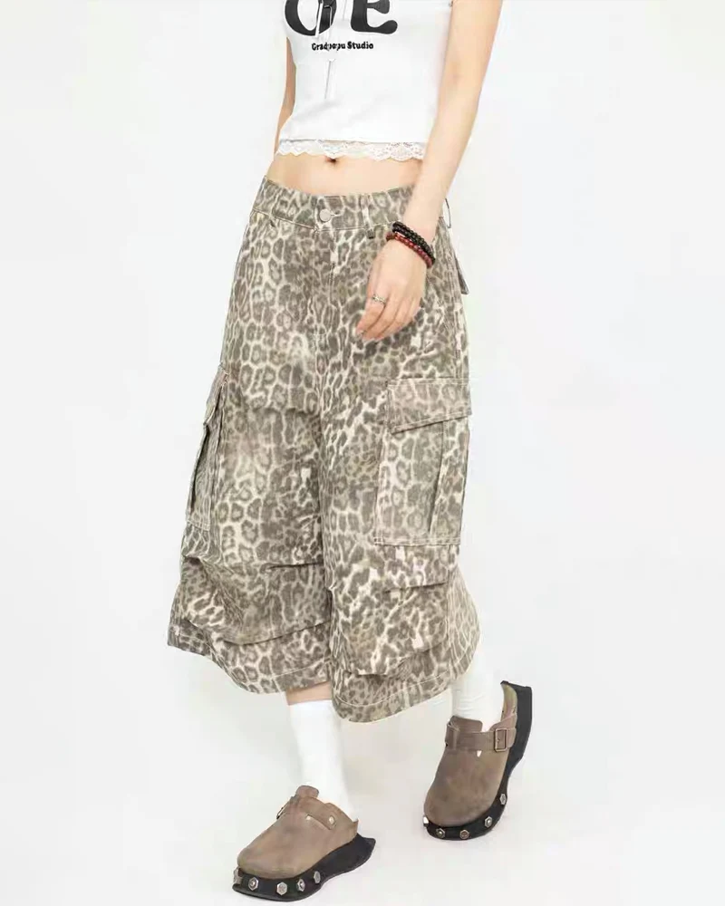 Women's Y2K Leopard Loose Wide-Leg Jorts
