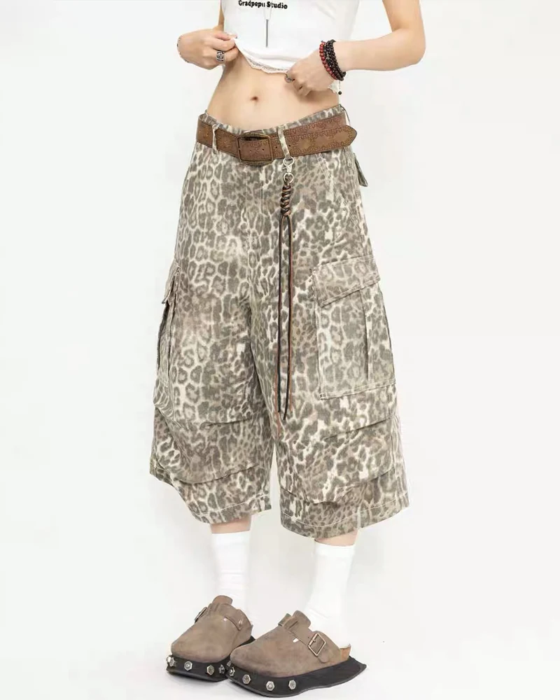 Women's Y2K Leopard Loose Wide-Leg Jorts